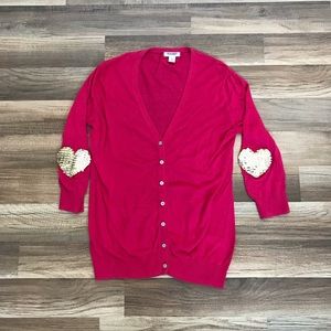 Cardigan with Sequin Heart Elbow Patch, medium